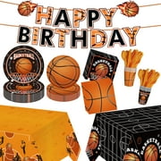 Basketball Party DecorationsEGSC 171Pcs Basketball Party Supplies Disposable Basketball Tablecloth Paper Plates Cup Napkin Plastic Fork Knives Spoon and Banner for Sports Birthday Decorations