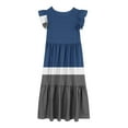 thumbnail image 4 of Girls Summer Maxi Dresses with Pockets 2025 Size 6-12 Kids Trendy Ruffle Short Sleeve Crewneck Color-Block Loungewear Long Dress, 4 of 5