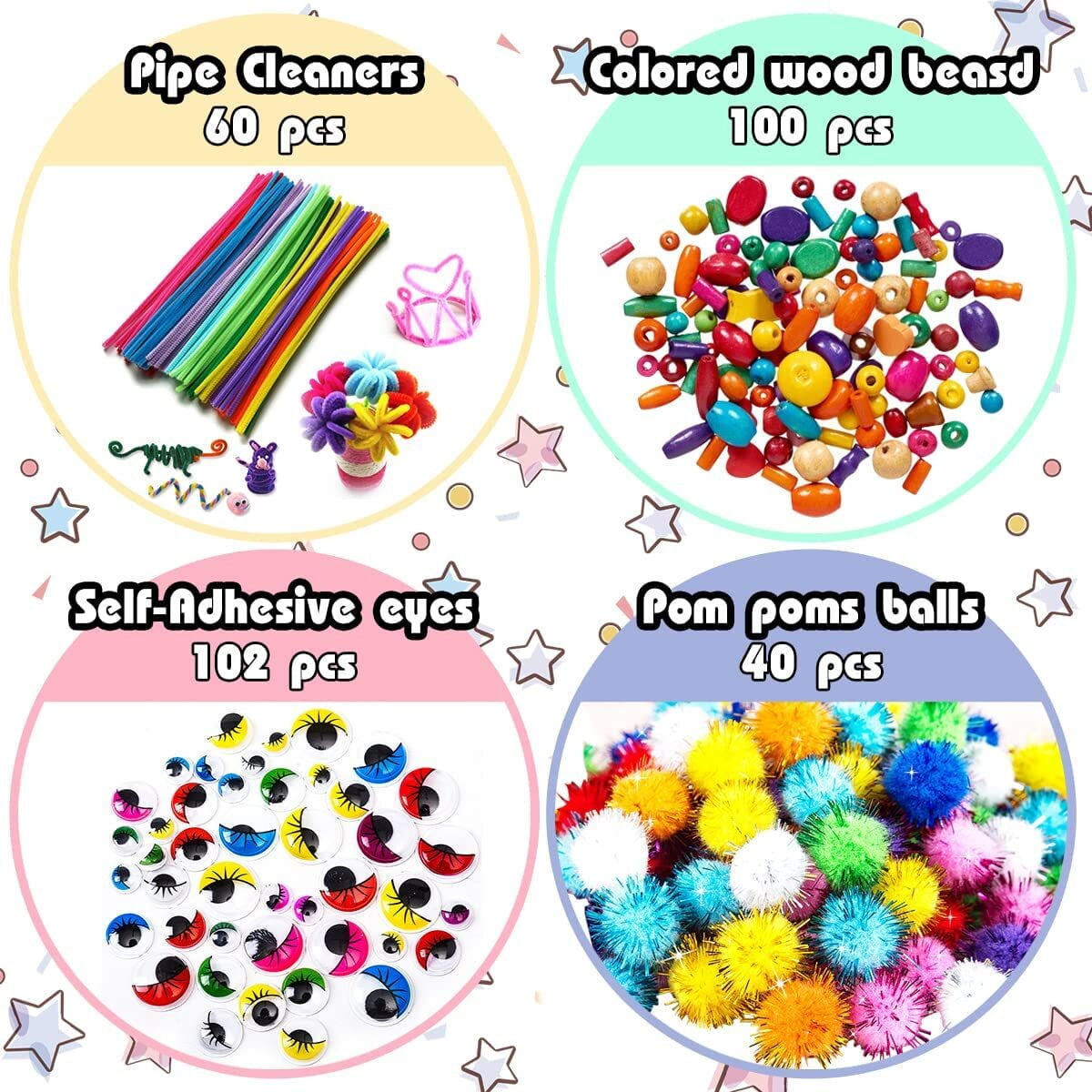 AOWEE Kids Art Craft Kit, Creative Craft DIY Art Supplies for Toddlers, Glitter Glue, Pom poms, Pipe Cleaners, Sequins, Felt, Wiggle Eyes, Feather for Kids Birthday