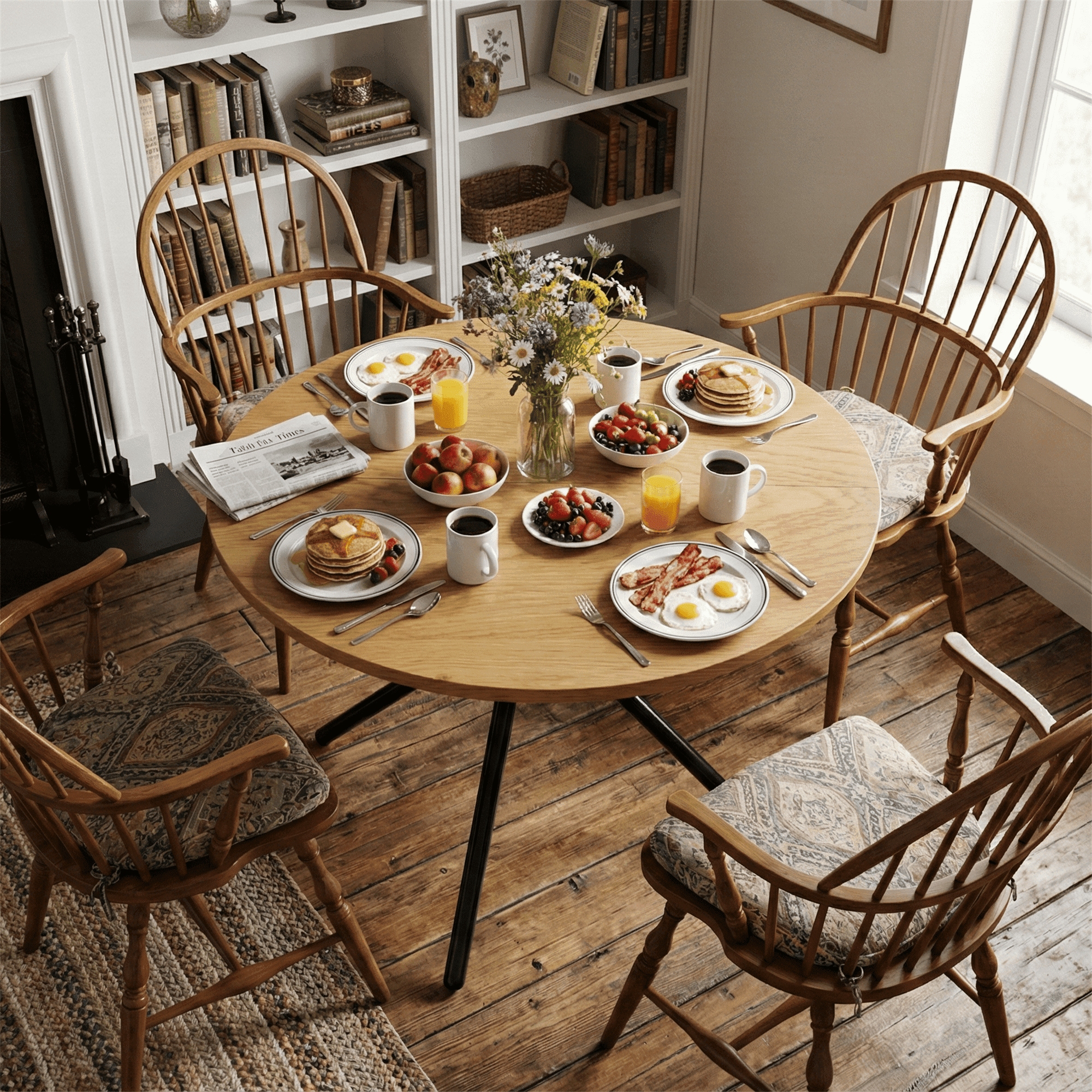 Homy Casa 31.5 in Round Dining Table for 2-4, Small Space Kitchen Table with Metal Legs, Golden Oak