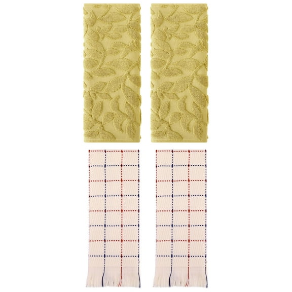 Unique Bargains 4 Pcs Cotton Boho Hand Towel Set Yellow/Beige 14" x 30"/13" x 29"