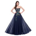 thumbnail image 2 of Vicky and Lucas - Modern Style Strapless Embroidery Tulle Gown - Elegant Dress for Special Occasions (Navy Blue, L), 2 of 4