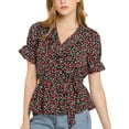 thumbnail image 1 of INSPIRE CHIC Women's Sweet Fruit Crossover V Neck Short Sleeves Ruffle Wrap Blouse, 1 of 4