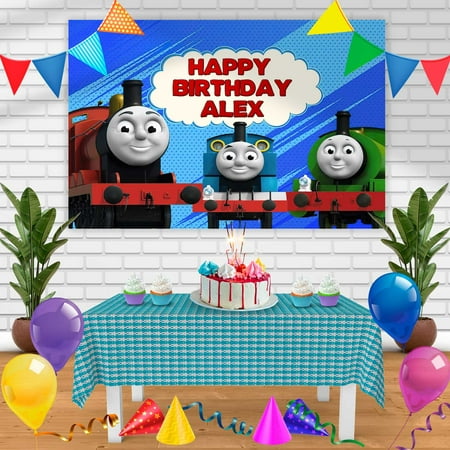 Image of Thomas Train Gt Birthday Banner Personalized Party Backdrop Decoration 60 x 44 Inches