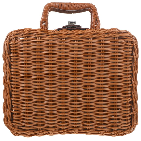 MLINS  Wicker Storage with Lid Hamper Basket Imitation Rattan Box Baby