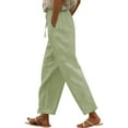 thumbnail image 2 of BILIKEYU Women Solid Straight Solid Elastic Pants Long Linen Women Waist Cotton Casual Slit Trouser Legs Pants, Women's Pants, Straight Leg Jeans for Women, Wide Leg Sweatpants Women, 2 of 6