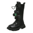 thumbnail image 5 of Girls Tall Combat Boots Flower Decor Lace up Zipper Retro Leather Mid Calf Riding Booties Platform Chunky Heel Knee High Boots Black 2 Big Kids, 5 of 5