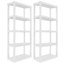 Hyper Tough Plastic Storage Shelves 5-Tier 75"H, 30"W, 14"D 2-Pack White 500 lbs Total Capacity