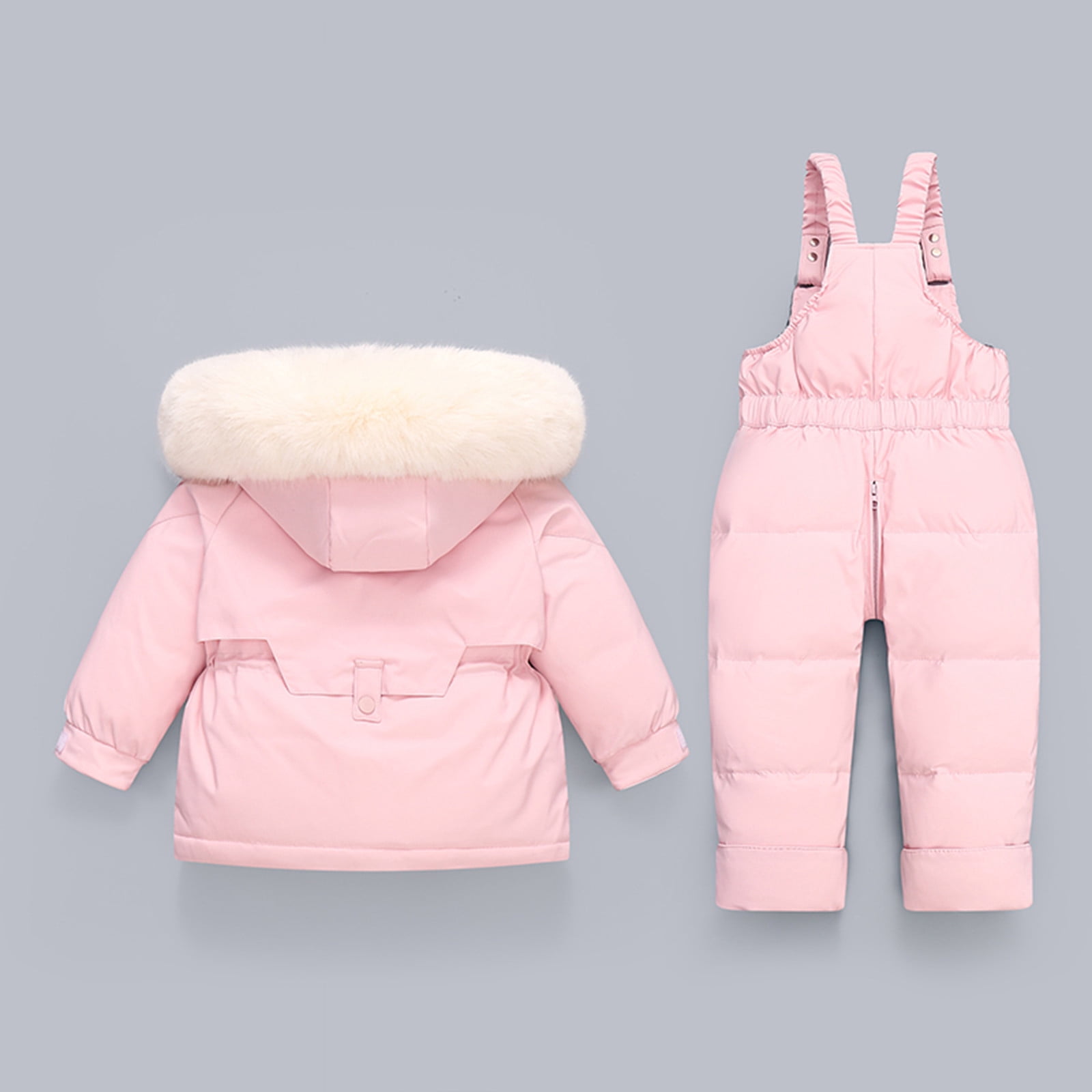 Jinhomg Unisex Baby Winter Snowsuit 2 Piece Toddler Warm Suits 2025 Trendy Windproof Faux Fur Trim Hooded Puffer Coat with Snow Bib Pants Sets Limited Time 90 off Clearance Sale Pink 2 Years