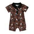 thumbnail image 1 of Arvbitana Baby Boys Summer Jumpsuit Cattle Head Print Lapel Button Short Sleeve Playsuit Casual Gentleman Romper 0-24M, 1 of 8