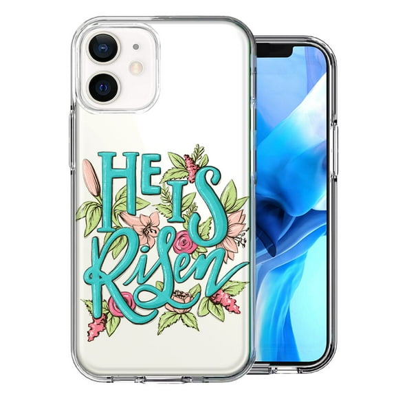 MUNDAZE for Apple iPhone 12 Mini He Is Risen Text Easter Jesus Christian Flowers Double Layer Phone Case Cover