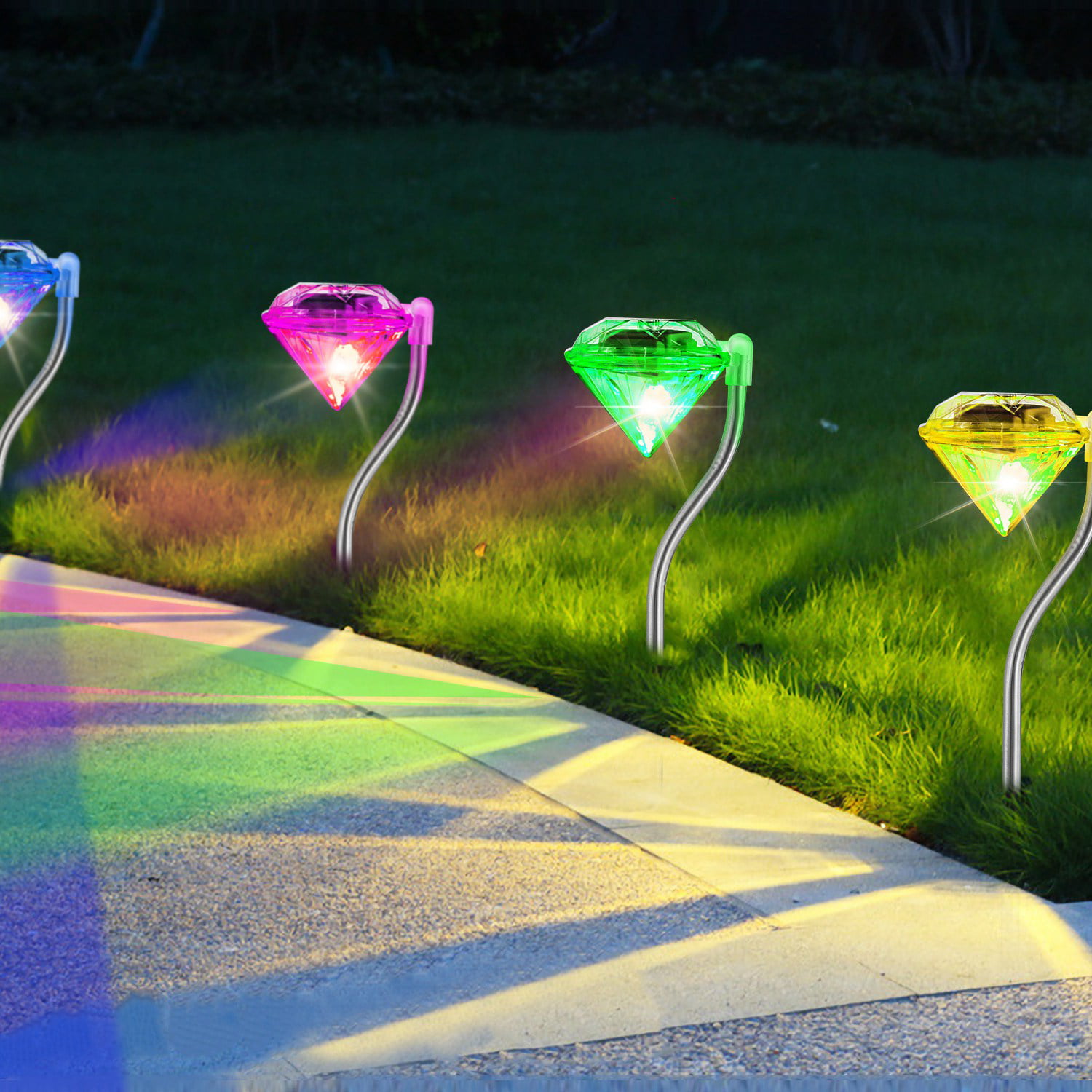 (4 Pack) Solar Garden Light Outdoor Diamond LED Light 7-Color Changing