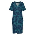 thumbnail image 4 of Navy and Teal Ocean Swirls Loose Pocket Dress Woman clothes wedding dresses for woman Female clothing, 4 of 7