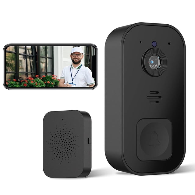 Cámara de timbre con vídeo inalámbrico inteligente, timbre inalámbrico Wifi de alta definición de 2,4 GHz (negro)