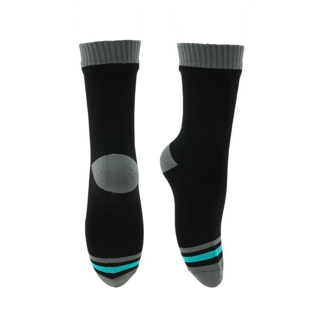 Calcetines de ciclismo únicos, impermeables, transpirables, anti-fricción, para exteriores, color gris, azul y negro, tamaño S (35-38), neutros, 1 par, patrón a rayas y bloques de color