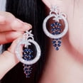 thumbnail image 4 of Blue CZ Tassel Round Dangle Drop Long 925 Silver Flower Party Earrings Jewelry, 4 of 9