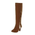 thumbnail image 1 of WEAIXIMIUNG Bottines pour Femmes Sans Talon Bottes d'Automne et d'Hiver pour Femmes Talons Hauts Épais Bout Rond Fermeture Éclair Latérale Mode Élégant Rétro Bottes Hautes Bottes Hauteur Genou, 1 of 9