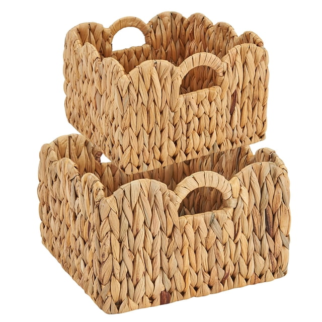 Cesta de mimbre FairyHaus, paquete de 2 jacintos acuáticos naturales, 28 x 28 x 18 cm