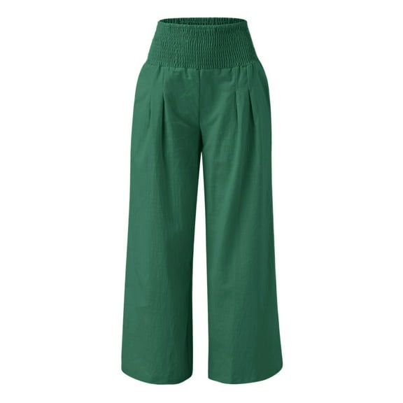 MDUKONU Women's Airy Linen Pants Relaxed Fit Linen Blend with Pockets Green L