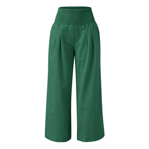 nsendm Female Pants Adult Lightweight Sweatpants Women High Waist Wide Leg  Palazzo Pants for Women Smocked Elastic Womens Pants Size 16(Green, M)