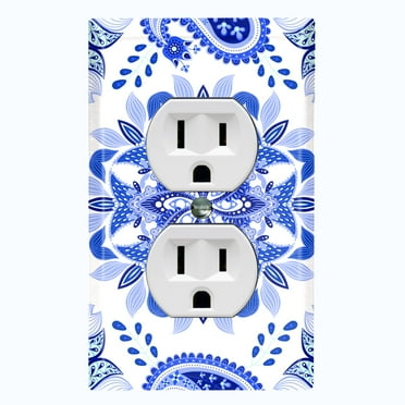 Metal Light Switch Plate Cover Mandala Blue White Snowflake Tile Pattern MDL088