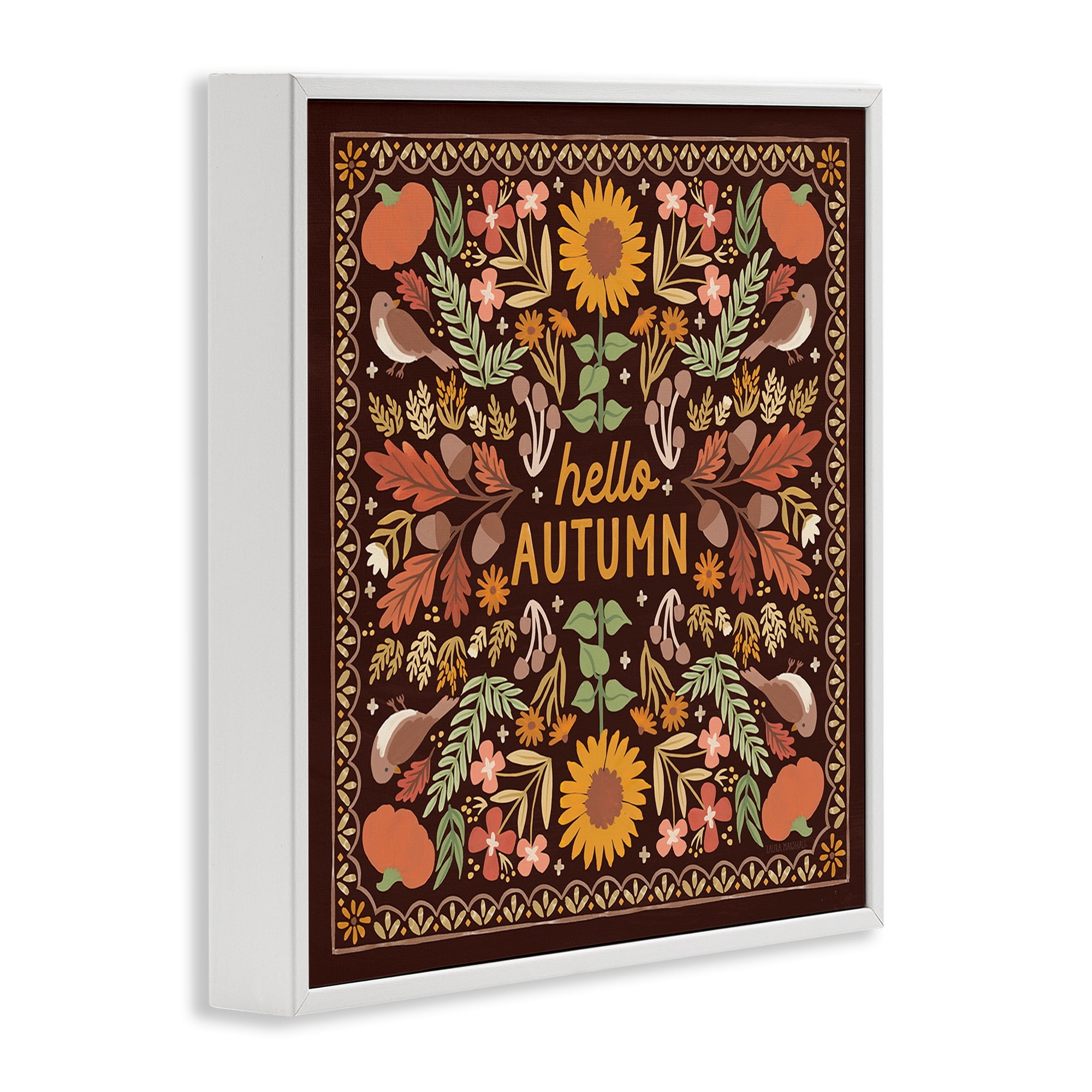 Stupell Industries Hello Autumn on Brown Landscape Painting White Framed Art Print Wall Art, 24 x 24