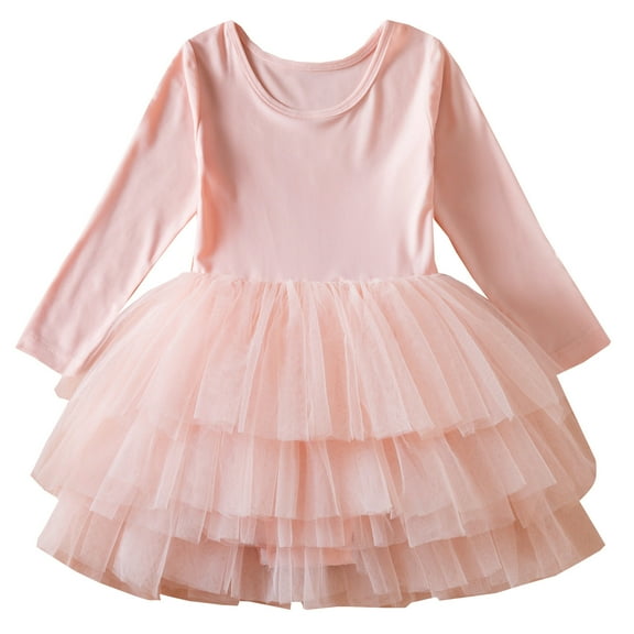 Staki Toddler Girl Dresses Toddler Girl Tulle Dress, Long Sleeve Tulle Dresses for Toddler Girls, Girls Princess Dress for Girl(Pink,5-6 Years)