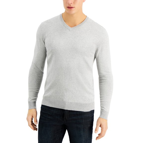 Alfani Men's Solid V-Neck Cotton Sweater Gray Size 3 Extra Large