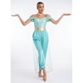 thumbnail image 3 of YiZYiF Women's Arabian Princess Dance Costume Halloween Party Fancy Dress Shiny Belly Dance Jumpsuit Turquoise A XL, 3 of 7