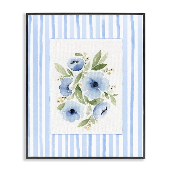 Stupell Industries Flowers With Stripe Border Black Framed Giclee Art, design by Leah Noel Art