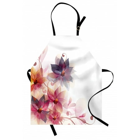 

Abstract Apron Modern Floral Design with Burts and Leaves Detailed Romantic Image Unisex Kitchen Bib Apron with Adjustable Neck for Cooking Baking Gardening Pink Purple and Orange by Ambesonne