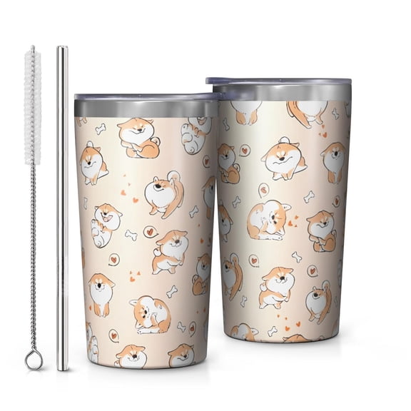 Shibainu and Love 10oz Tumblers Stainless Steel Tumbler with Lid and Straw,Vacuum Insulated Double Wall Travel Tumbler Cups with Cleaning Brush for Coffee, Tea