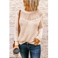 thumbnail image 2 of ABPHQTO Jersey De Mujer De Punto Con Cuello Redondo Beige Y Empalme De Encaje, 2 of 5