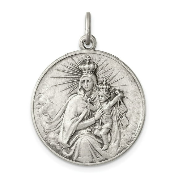Sterling Silver Virgin Mary and Jesus Pendant with Halos, Round Catholic Medal Necklace for Women or Unisex, Christian Religious Devotional Jewelry