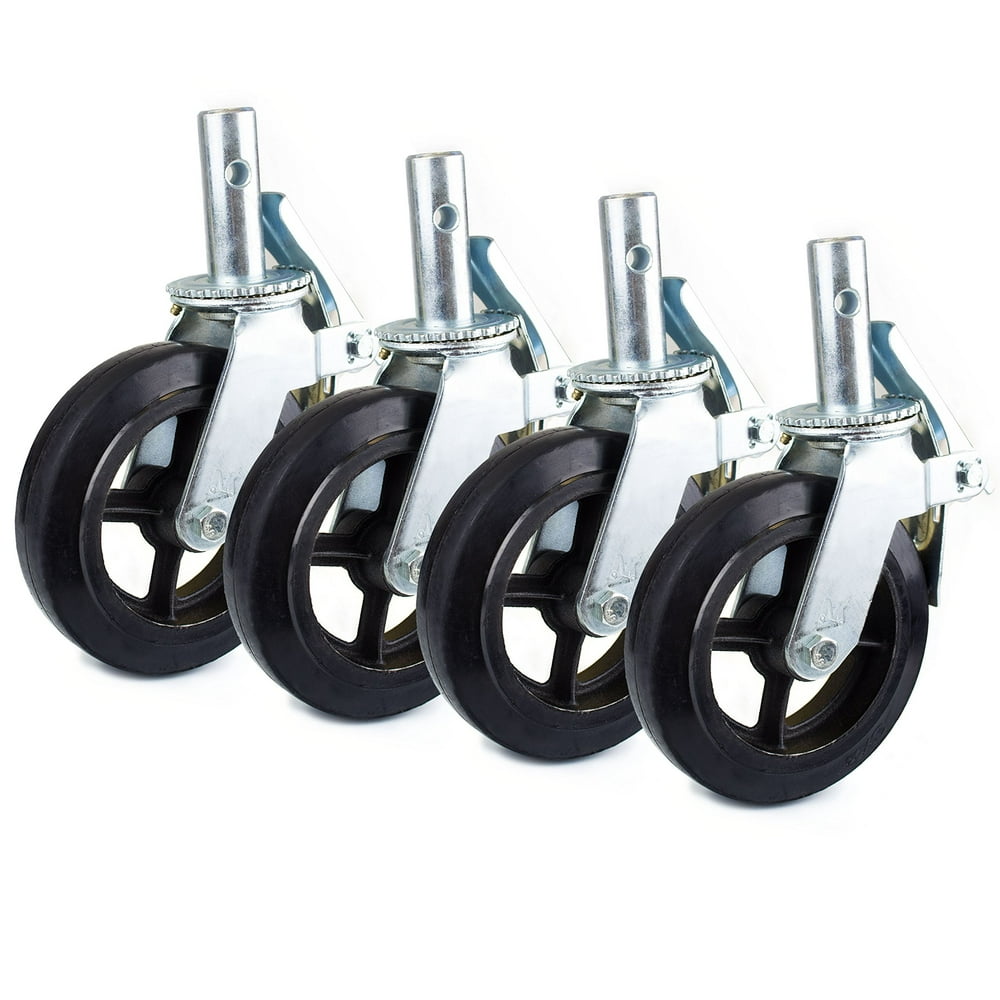 Set of 4 Scaffold 8"x2" Black Rubber Moldon Steel Caster Wheel with