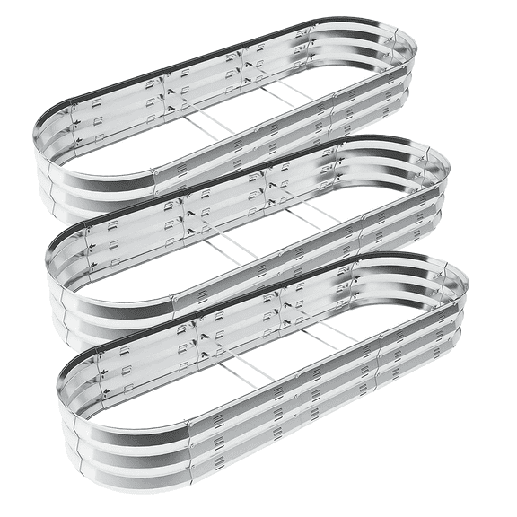 Raised Garden Bed Galvanized Metal Planter Box, 67"D x 20"W x10"H, 7 cu. ft. Silver,3Pack