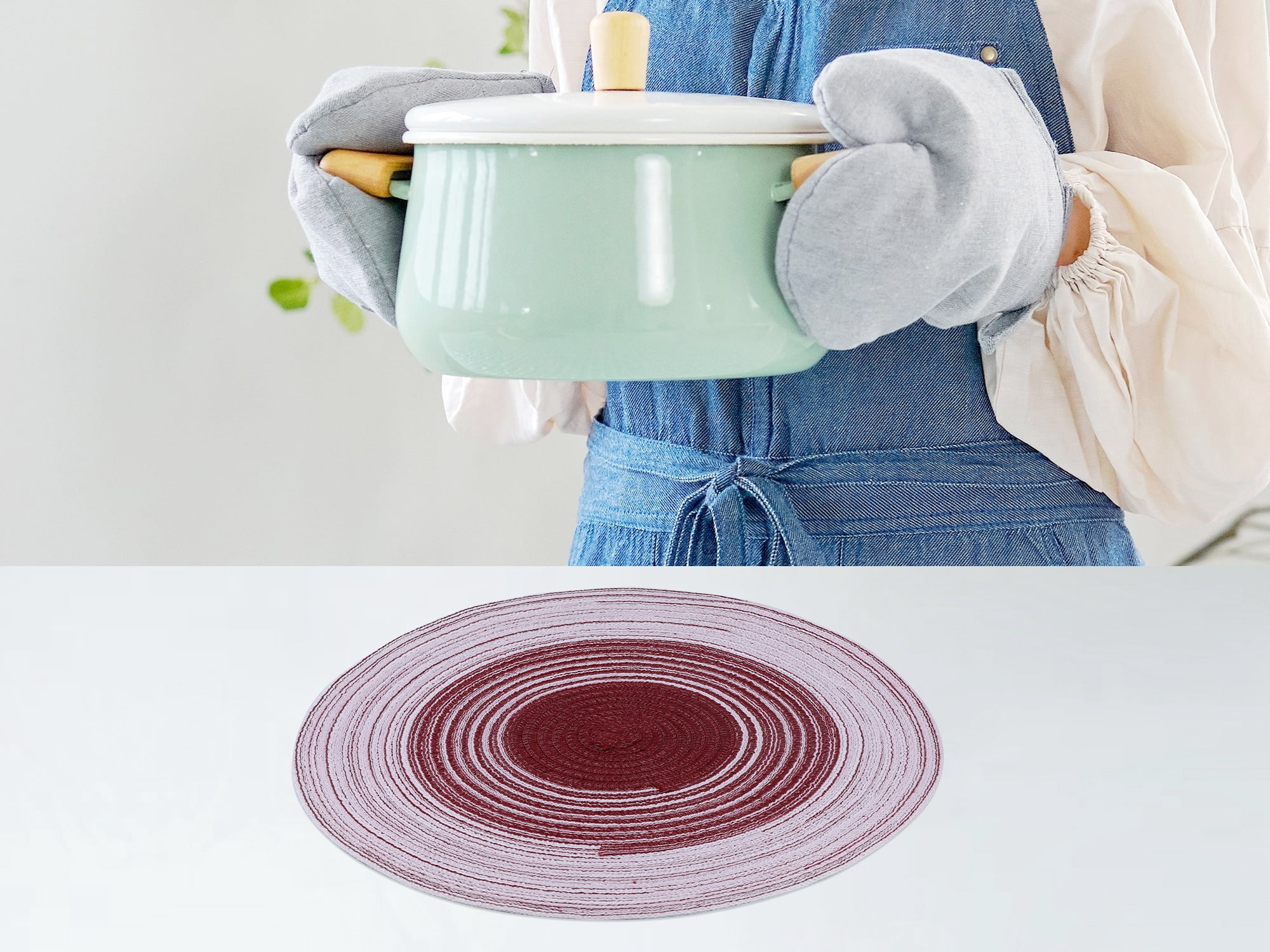 Unique Bargains Set of 6 Rattan Placemats for Dining Table Burgundy