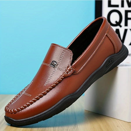 

HNYANGRJ Comfortable Men‘s Spring and Summer PU Leather Moc Toe Loafer Shoes Non-slip Slip On Shoes for Men