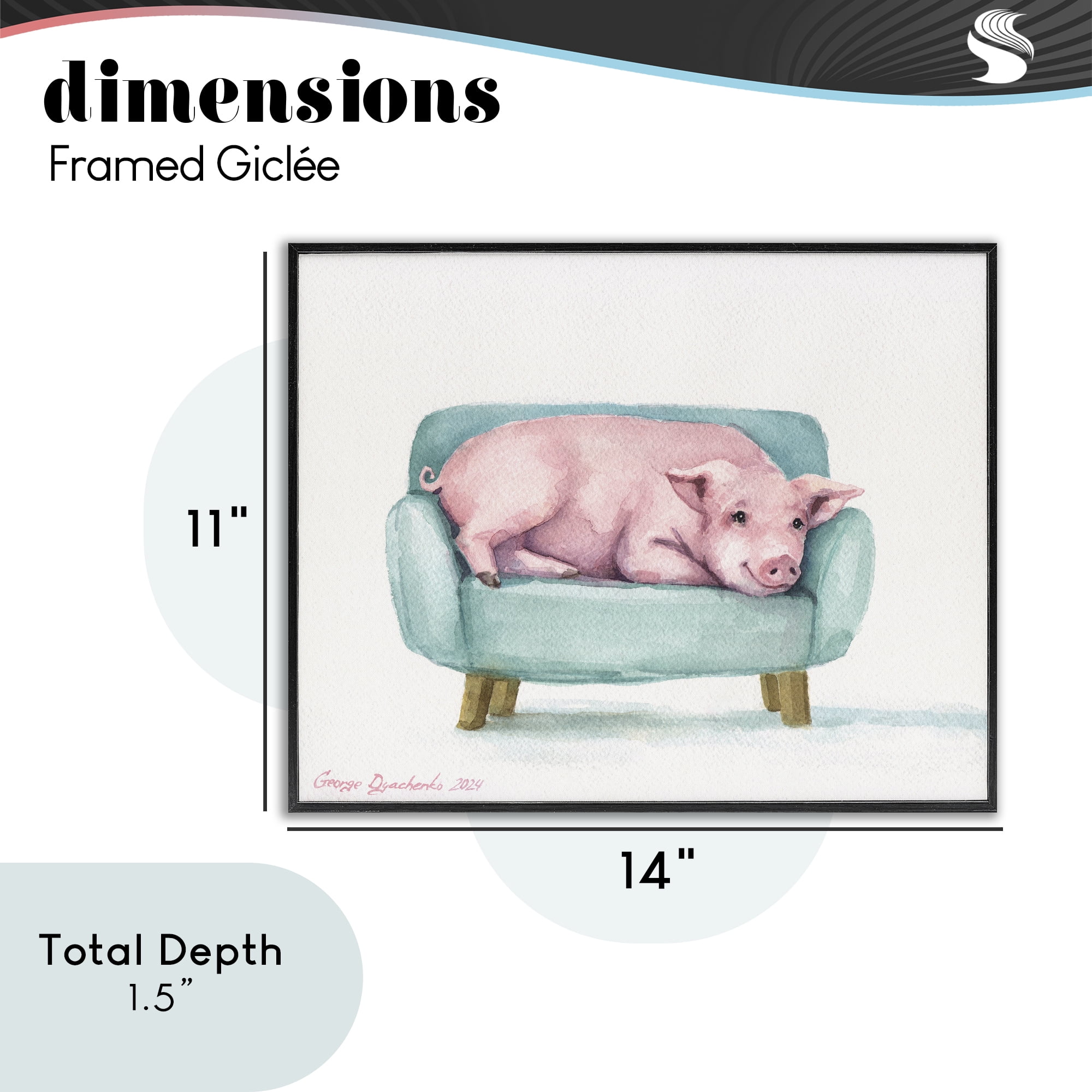 Stupell Industries Cute Piglet on Armchair Black Framed Giclee Art, design by George Dyachenko
