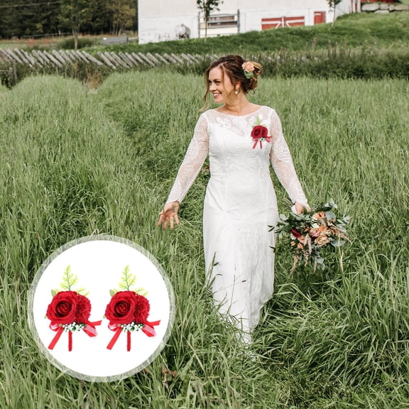 FONWILYO Artificial Red Floral Corsage for Wedding Decor Elegant Bridal Accessory