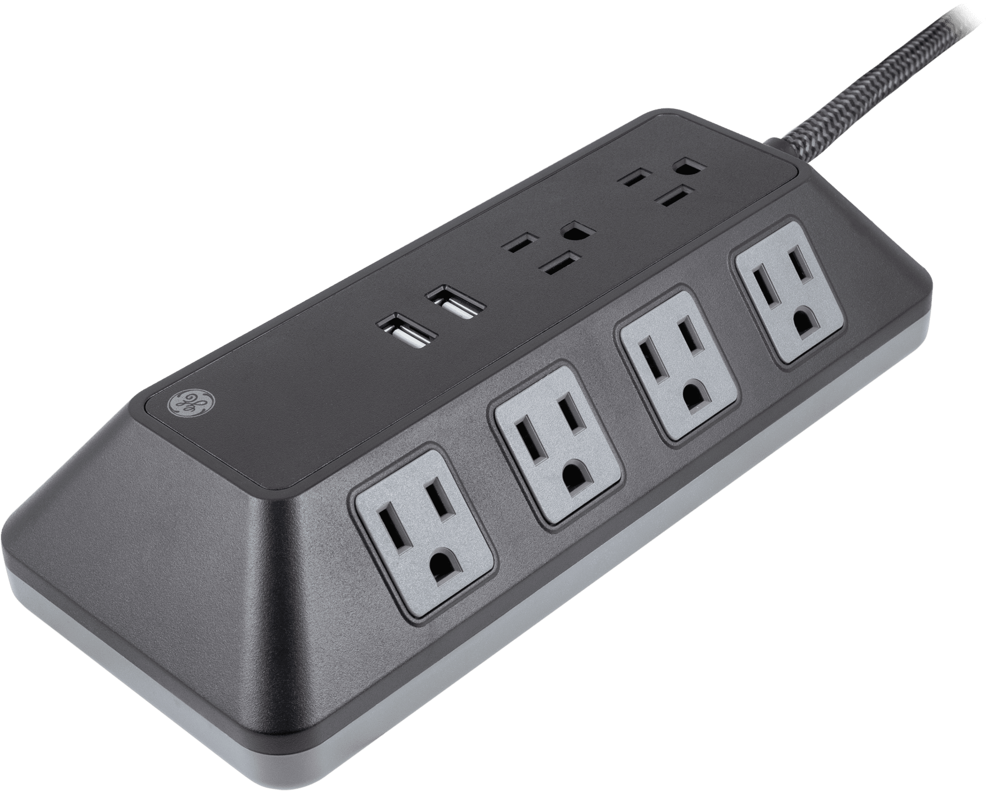 GE Adapt 10-Outlet Surge Protector Power Strip, USB Hub, 4ft Braided Cord, Black