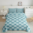 thumbnail image 2 of Erosebridal Blue Checkered Bedding Full Comforter Set, Kawaii Bow Bedding Full Comforter Set, Geometry Grid Room Decor, Reversible 3pcs, 2 of 8