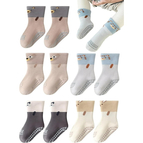 Baby Non Slip Socks Toddler Anti Skid Slipper Crew Sock Warm Thick Crawling Sock for Unisex Girl Boy Newborn 5 Pairs