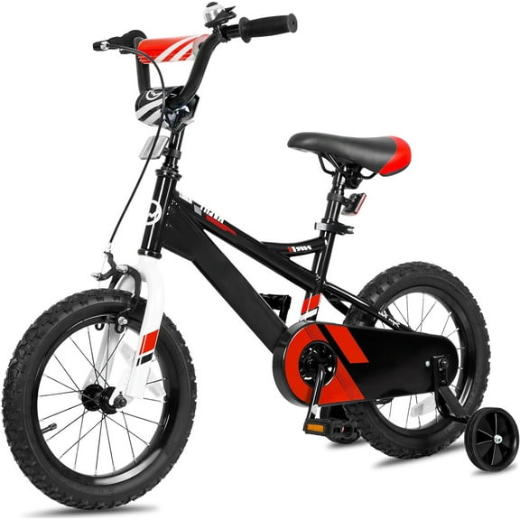 Weize Kids Bike, 14 Inch Children Bicycle for Boy Girl Toddler Age 3-5 Years Old, Rider Height 35"-42", Black Carbon Steel Frame Bikes with Adjustable Seat and Training Wheel