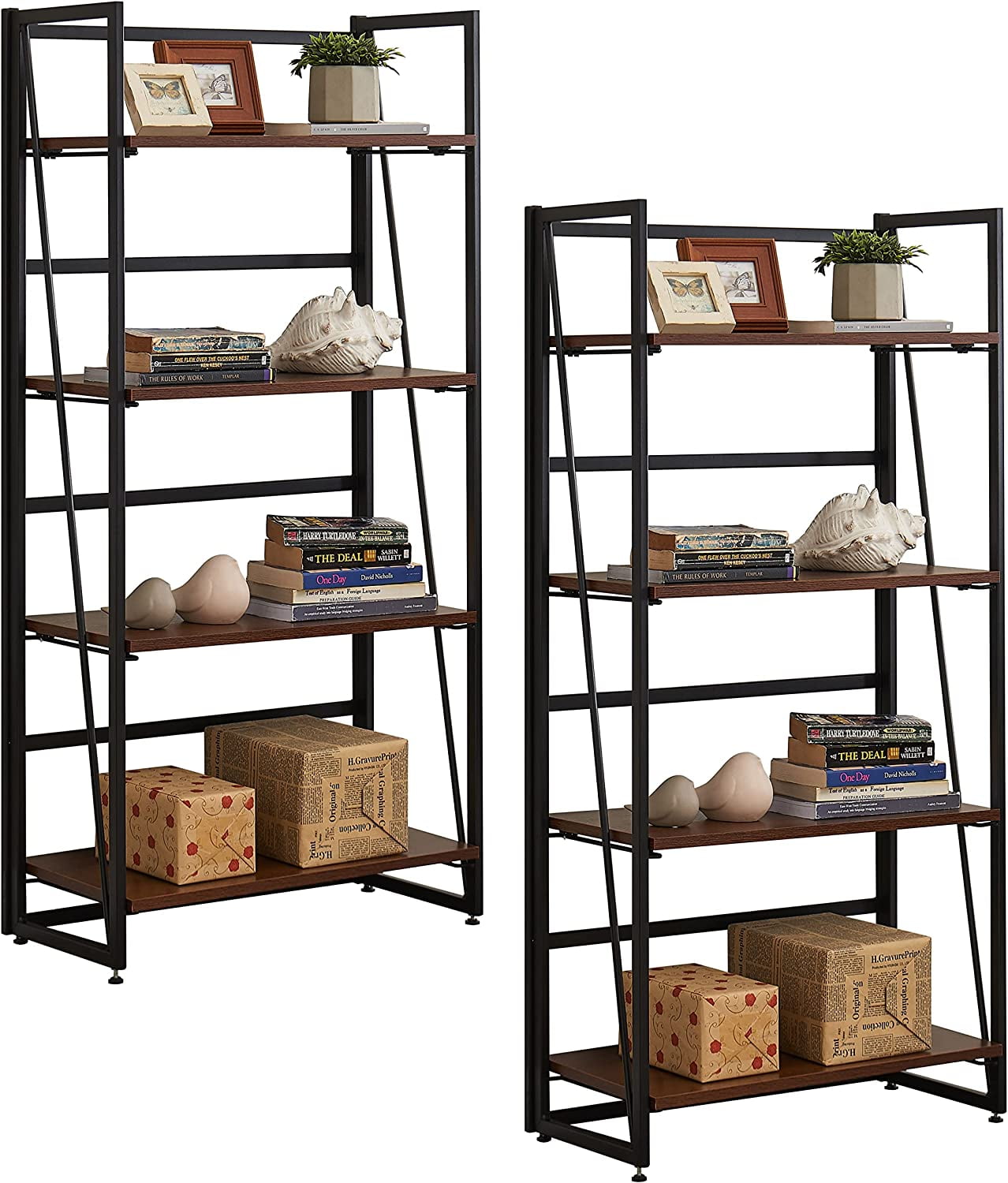 4Tier Industrial Bookshelf Standing Shelving Unit Folding Book Shelf