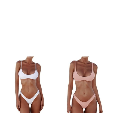 Wijhcboe 2 Pack Set Bikini Shirt Bandage Brazilian Bandeau Women Womens Bikini Top Push Up Swimsuit Bikini Women s Bikini Swimwear Beachwear Bikinis Long Sleeve Bikini with Cover up Set