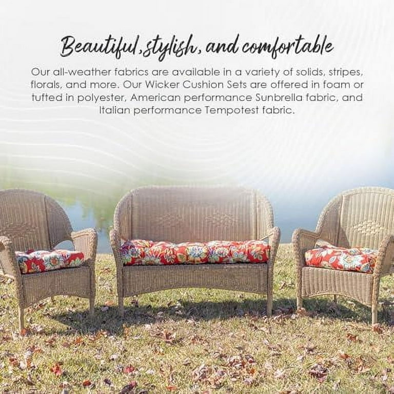 HVSDIMO RSH Decor 3 Piece Tufted Wicker Settee and Chair Cushion Set Indoor Outdoor All Weather Polyester Fabric Reversible 1 Loveseat 41 u201D