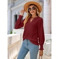 thumbnail image 6 of Women'S Casual Long Sleeve V-Neck Pullover Shirt Top Wine Red M, 6 of 8