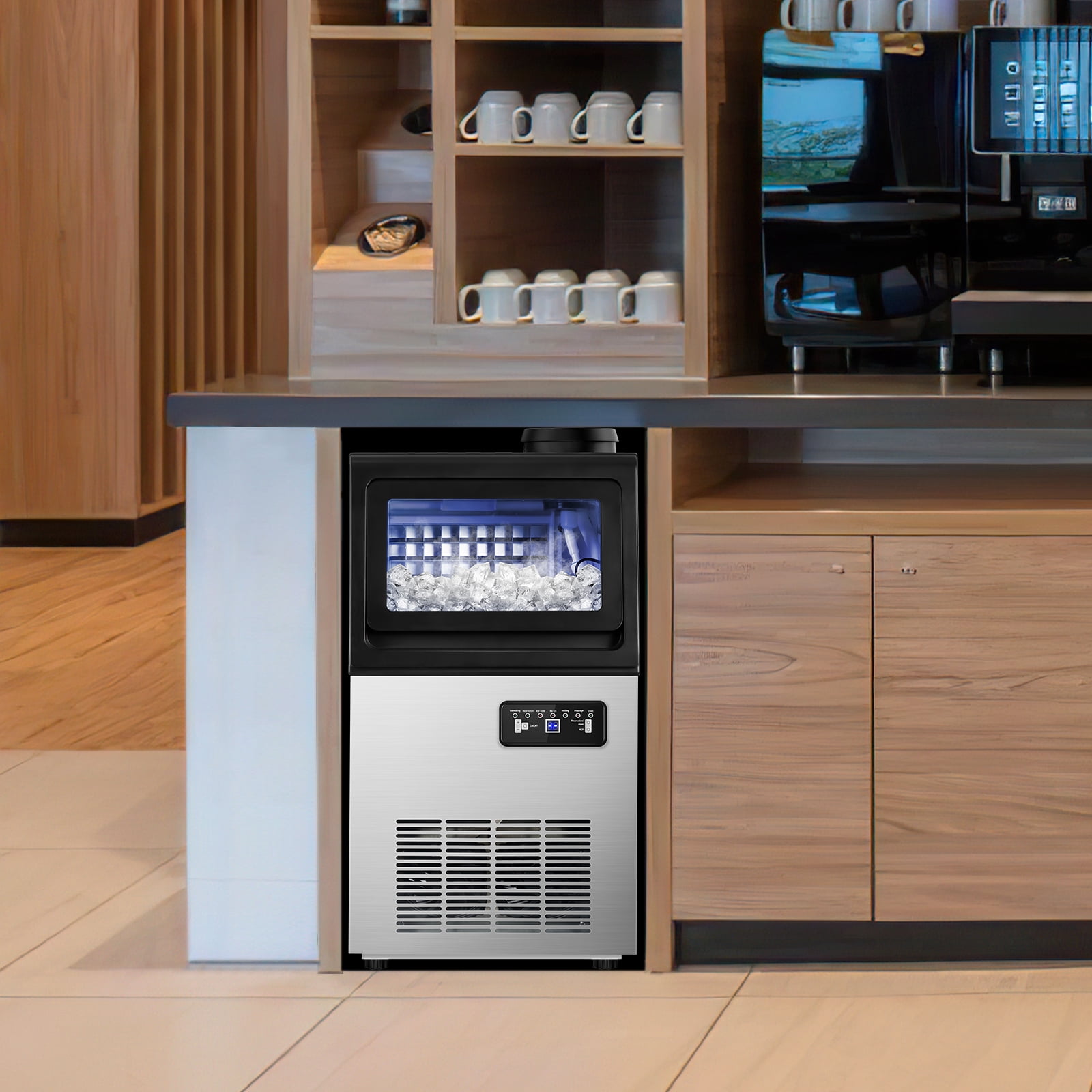 RSTLL 88lbs/24H Commercial Ice Maker Machine,Under Counter,with 15 lbs Storage Capacity,4x9 Cubed Ice,Freestanding Ice Maker for Home