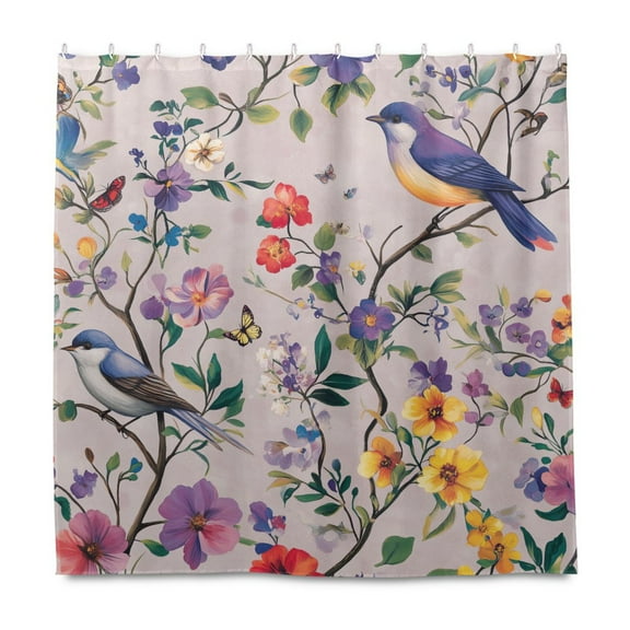 Yayeee Shower Curtain with Hooks 72"x72" Waterproof Fabric Bathroom Hanging Decor, Purple Floral Pattern